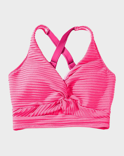 Textured Knot-Front High-Waisted Bikini Set