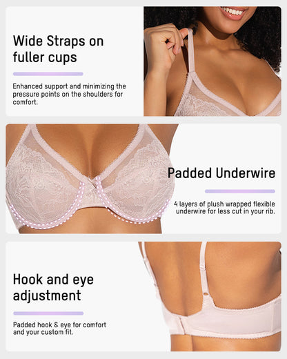 Full Coverage Lace Minimizer Bra - Petal